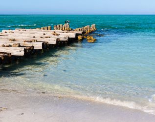 The Historic Railroad Track Jetty at Longboat Pass, Coquina Beach, Bradenton, Florida, USA