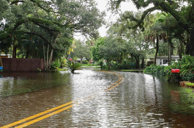 Fort Lauderdale street floods with water from Tropical Storm Eta.