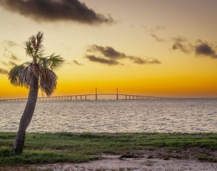 A Glorious Orange Sunrise At Fort DeSoto Park Pinellas Tampa Bay Florida USA September 2024