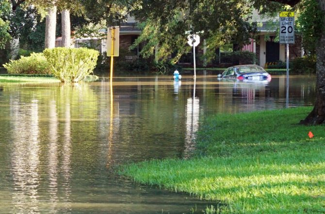 Flooded,Streets,Of,The,Neighborhood,,Drowned,Cars.,Houston,,Texas,,Us.